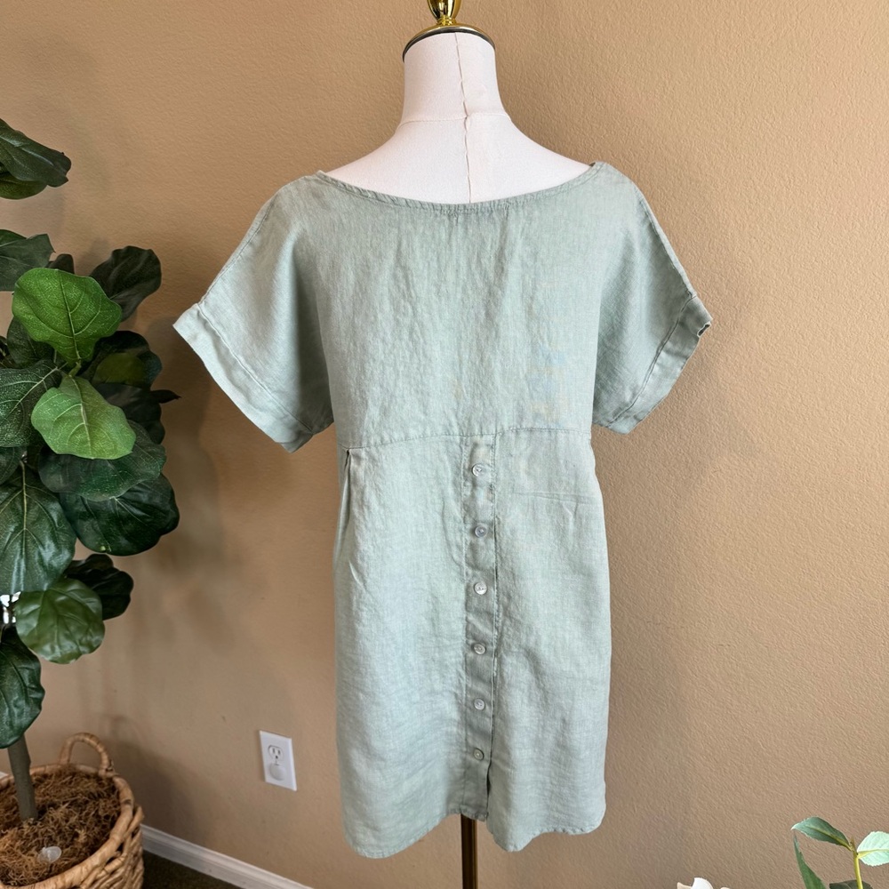 Terzo Millennio Italy 100% Linen Top Womens S Sage Green Short Sleeve Relax Boho - Picture 5 of 13